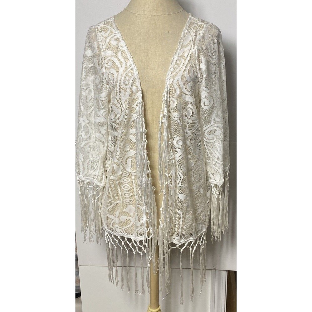Women White Lace Cover Up/ Cardigan Size XXL